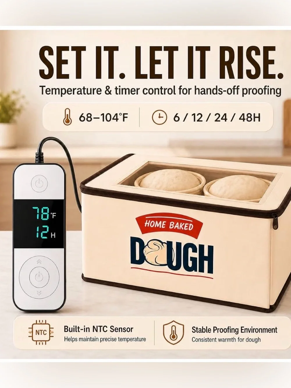 New large Bread Proofing Box, 2-Loaf Capacity, 3-Sided Heating, Temp Control